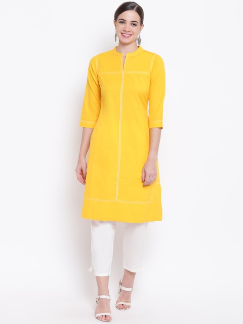 

Be Indi Women Yellow Solid Straight Kurta