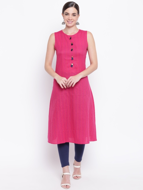 

Be Indi Women Fuchsia Pink Striped A-Line Kurta
