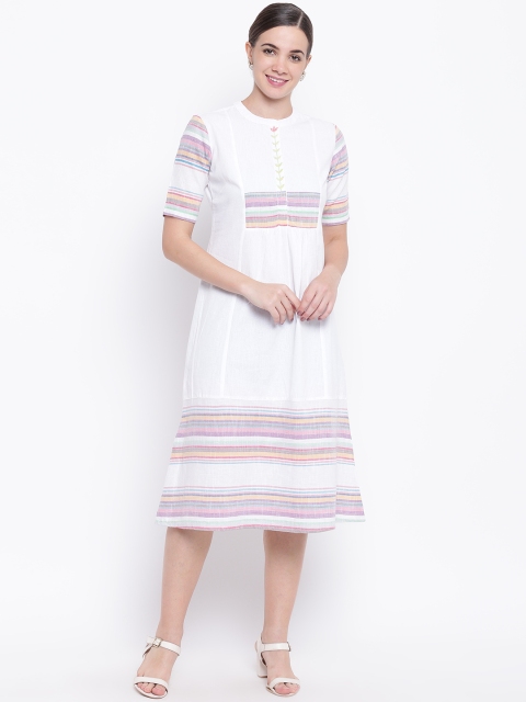 

Be Indi Women White & Purple A-Line Dress