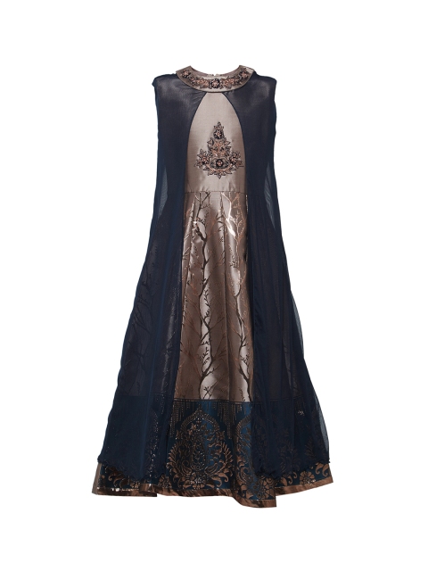 

BETTY Girls Blue & Taupe Self Design Maxi Dress
