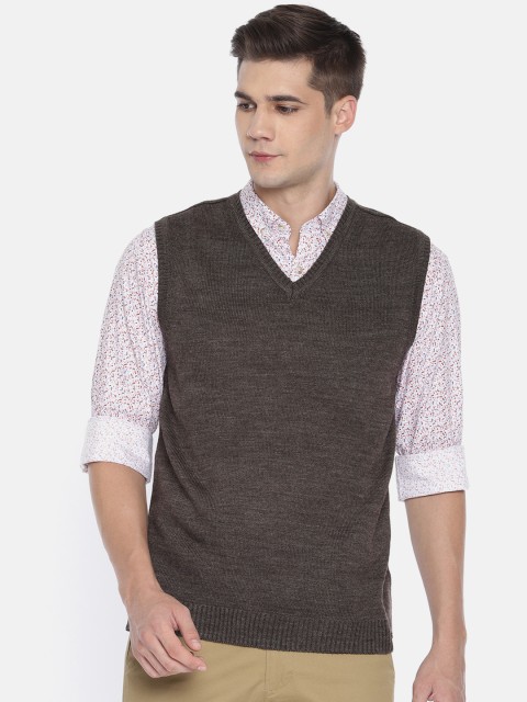 

Peter England Men Grey Solid Sweater Vest