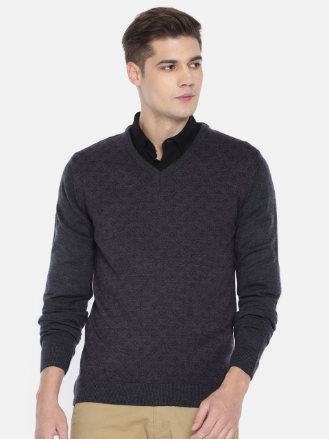 

Peter England Casuals Men Navy Blue & Maroon Self Design Sweater