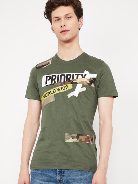 

Bossini Men Olive Green Printed Round Neck T-shirt