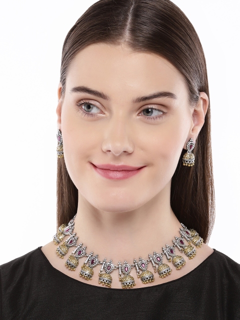 

Peora Silver-Plated Oxidised Jewellery Set, Red