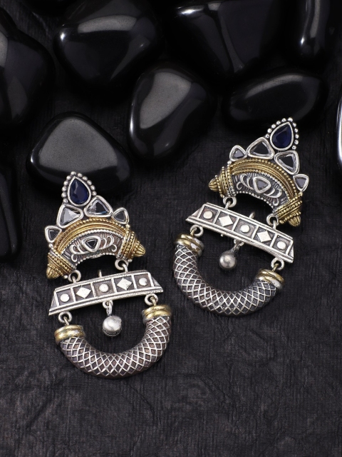 

Peora Blue & Silver-Toned Contemporary Drop Earrings