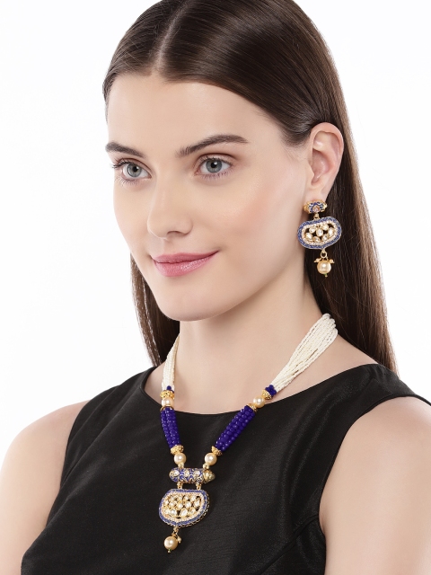 

Peora 18k Gold-Plated & Blue Kundan and Pearl- Studded Meenakari Jewellery Set