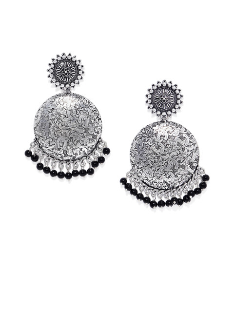 

Peora Silver-Toned & Black Classic Drop Earrings