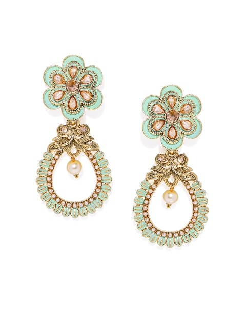 

Peora 18K Gold Plated and Green Floral Meenakai Drop Earrings