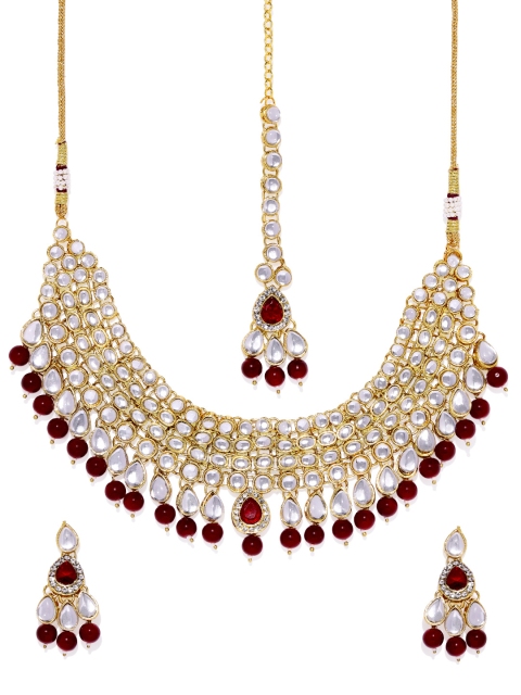 

Peora 18k Gold-Plated & Maroon Jadau Kundan and Pearl- Studded Jewellery Set