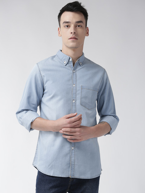 

Hubberholme Men Blue Regular Fit Solid Denim Casual Shirt