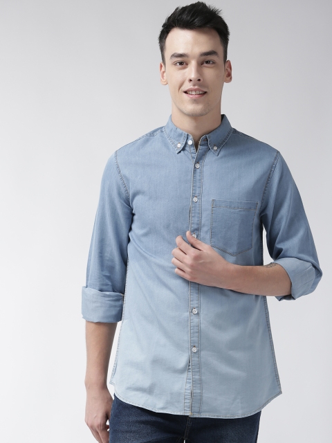 

Hubberholme Men Blue Regular Fit Solid Dyed Denim Casual Shirt