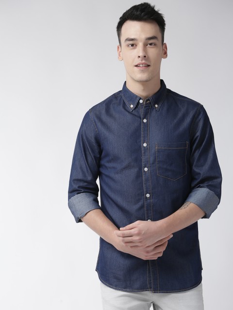 

Hubberholme Men Blue Regular Fit Solid Denim Casual Shirt