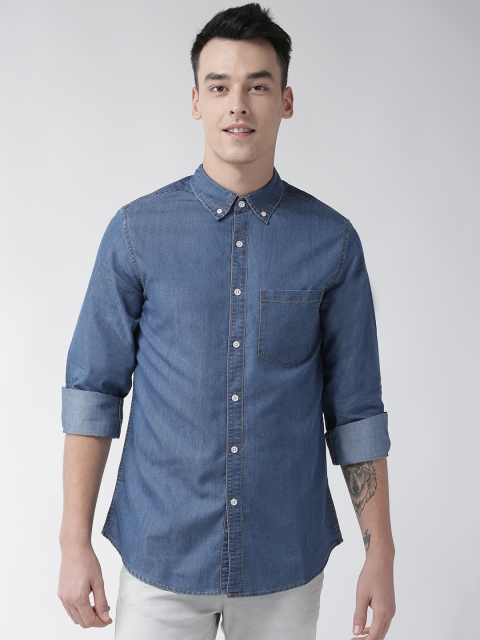 

Hubberholme Men Blue Regular Fit Solid Denim Casual Shirt