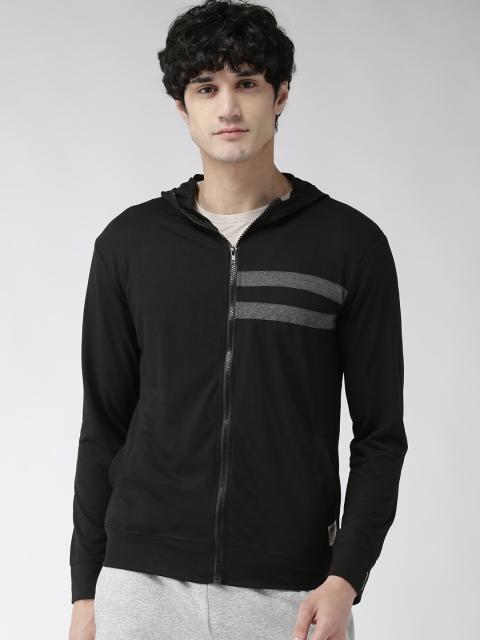

Hubberholme Men Black Solid Hooded Sweatshirt