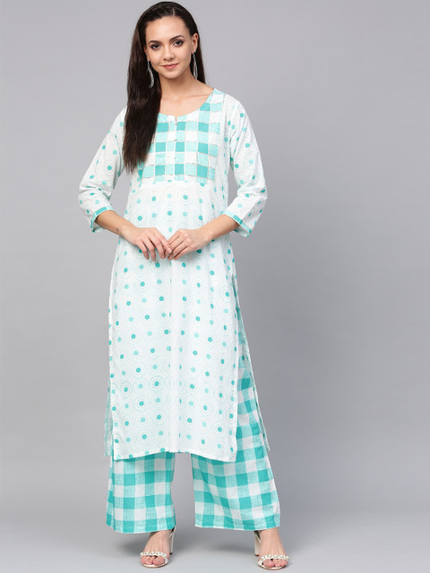 

ZOEYAMS Women White & Green Printed Kurta with Palazzos