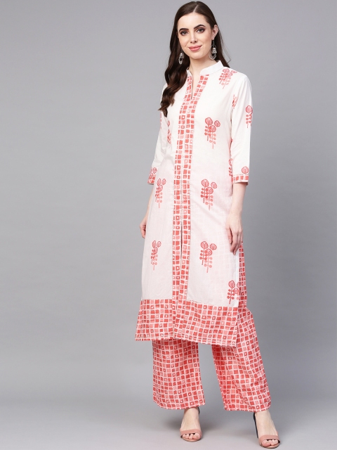 

ZOEYAMS Women White & Red Printed Kurta with Palazzos