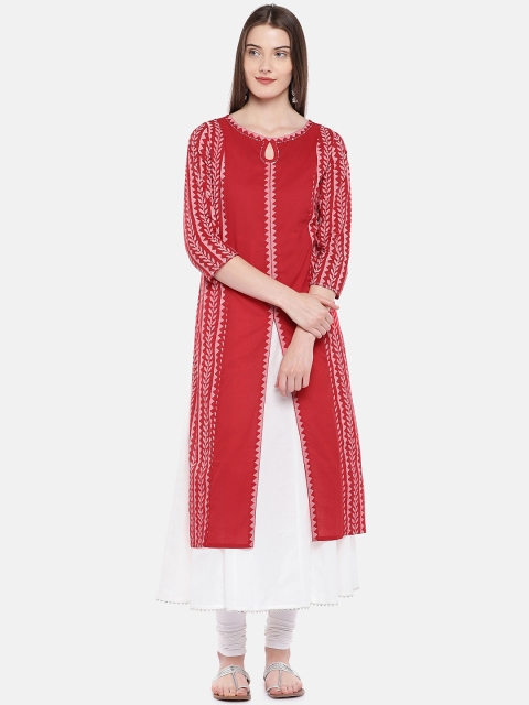 

Ethnicity Women Red Printed A-Line Kurta