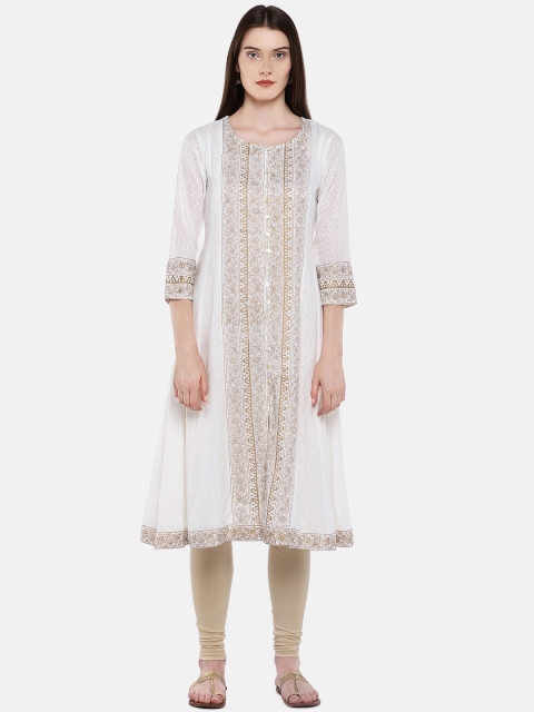 

Ethnicity Women White Printed A-Line Kurta