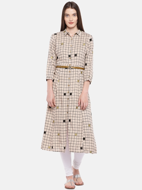 

Ethnicity Women Beige Checked A-Line Kurta