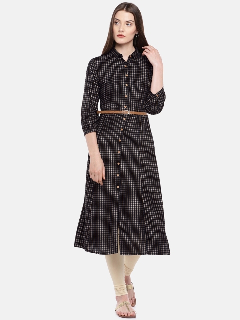 

Ethnicity Women Black Checked A-Line Kurta