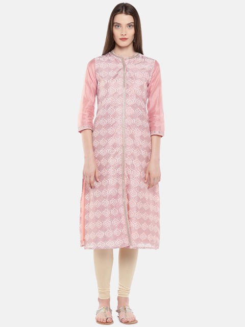 

Ethnicity Women Peach-Coloured Printed Straight Kurta