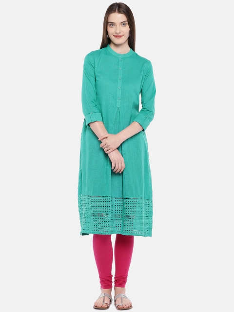

Ethnicity Women Teal Solid A-Line Kurta