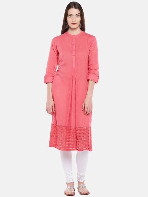 

Ethnicity Women Coral Pink Solid Straight Kurta