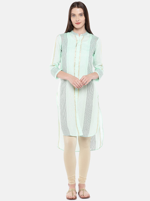 

Ethnicity Women Sea Green Woven Design Straight Kurta