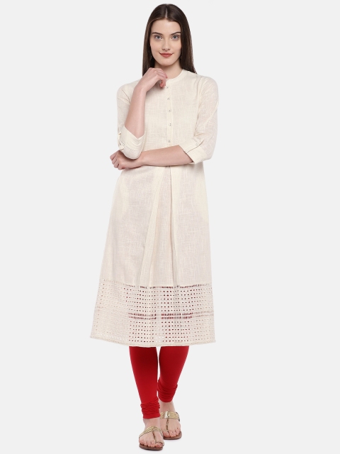 

Ethnicity Women Off-White Solid Straight Kurta