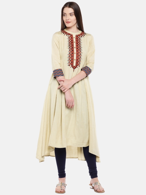 

Ethnicity Women Beige Solid A-Line Kurta