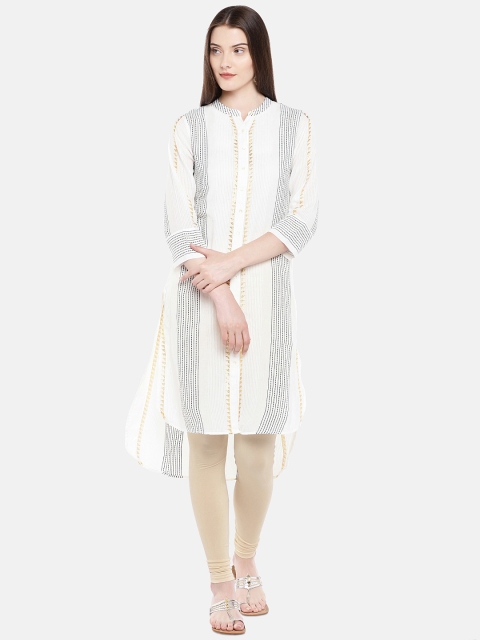

Ethnicity Women White Striped Straight Kurta