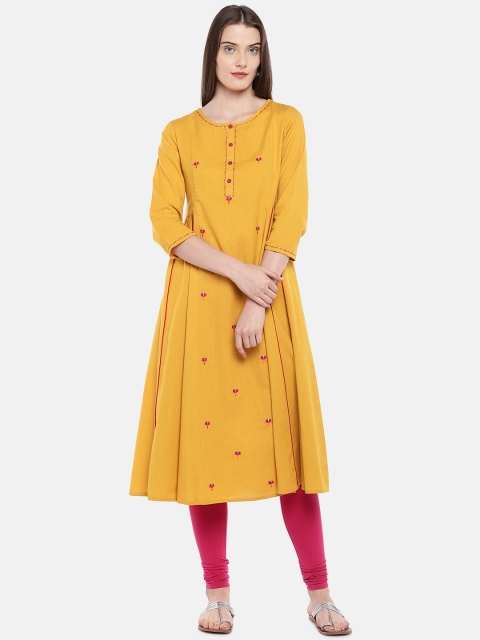 

Ethnicity Women Mustard Yellow Solid A-Line Kurta