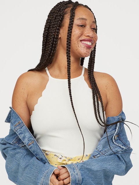 

H&M Women White Solid Scallop-Edged Top