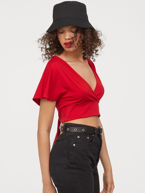 

H&M Women Red Solid V-neck Top