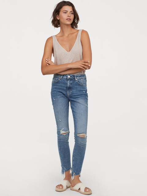 

H&M Women Blue Solid Skinny High Ankle Jeans