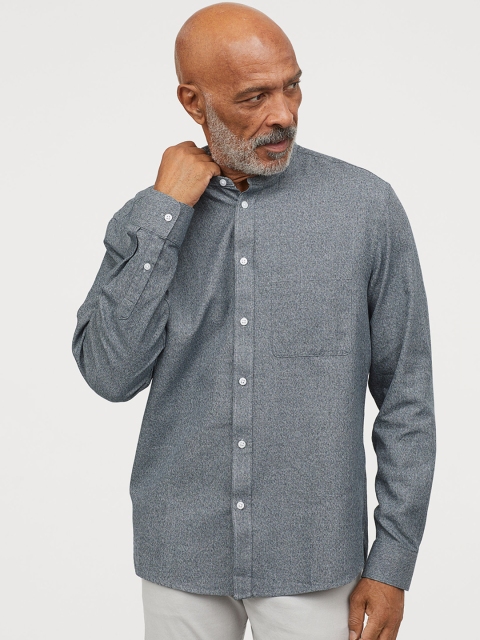 

H&M Men Grey Self-Design Grandad shirt Regular Fit