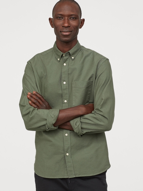 

H&M Men Green Oxford Shirt Regular Fit