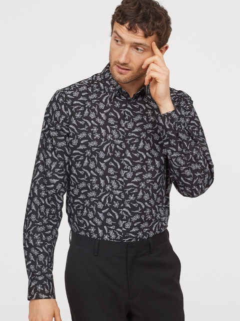 

H&M Men Black Printed Premium Cotton Shirt