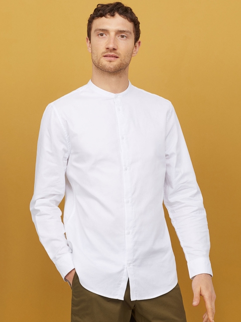 

H&M Men White Grandad Shirt Slim Fit