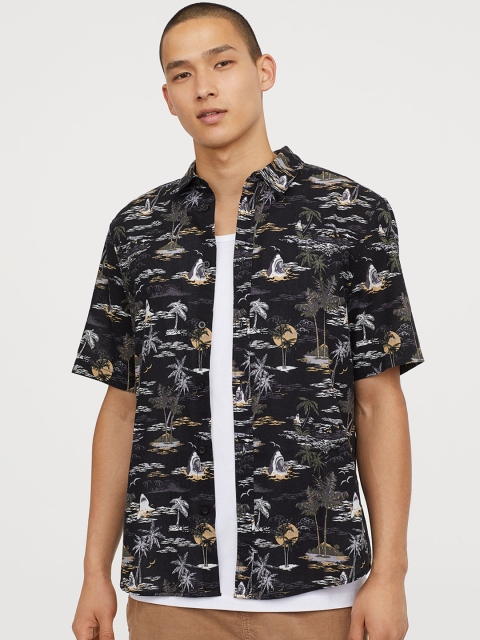 

H&M Men Black Printed Patterned Cotton Shirt