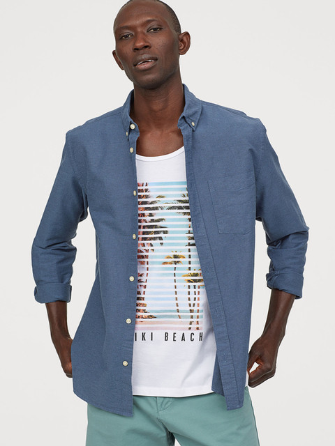 

H&M Men Blue Oxford Shirt Regular Fit
