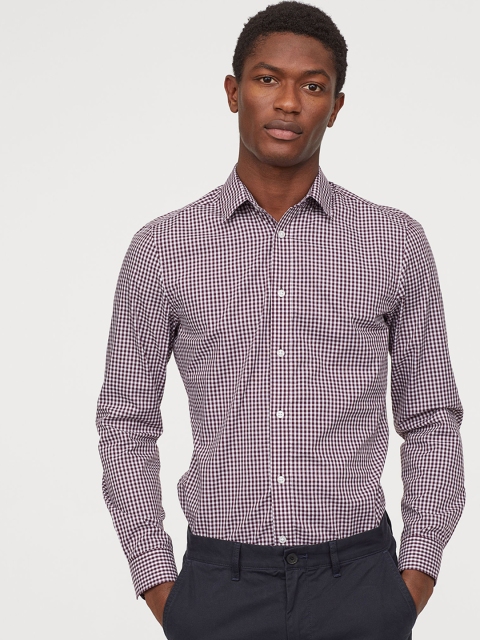 

H&M Men Purple Checked Easy-iron shirt Slim Fit
