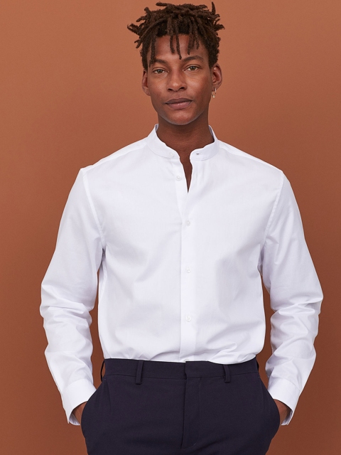 

H&M Men White Premium Cotton Grandad Shirt