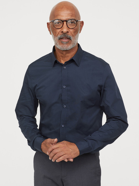 

H&M Men Blue Solid Easy-iron shirt Slim Fit