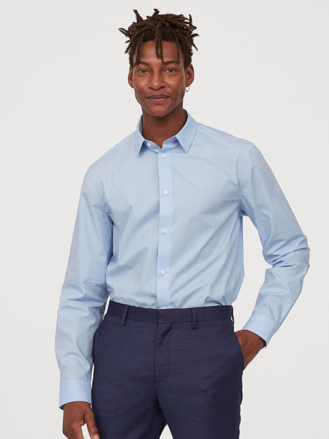 

H&M Men Blue Premium Cotton Shirt