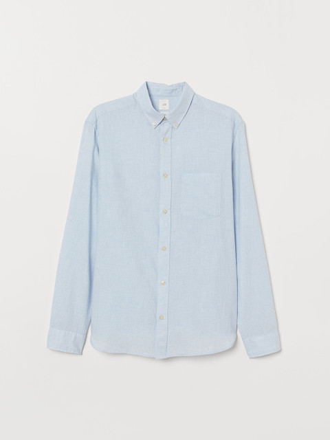 

H&M Men Blue Solid Cotton Shirt Regular Fit