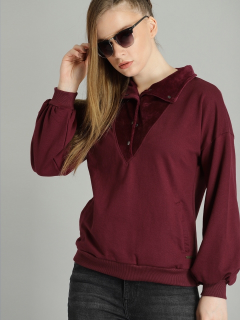 

Roadster Women Maroon Solid Sweatshirt