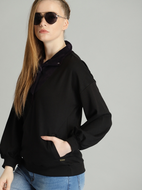 

Roadster Women Black Solid Sweatshirt