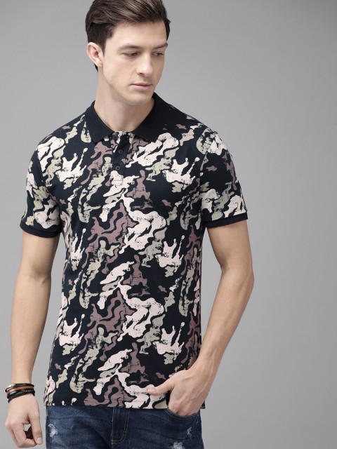 

Roadster Men Navy Blue Printed Polo Collar T-shirt