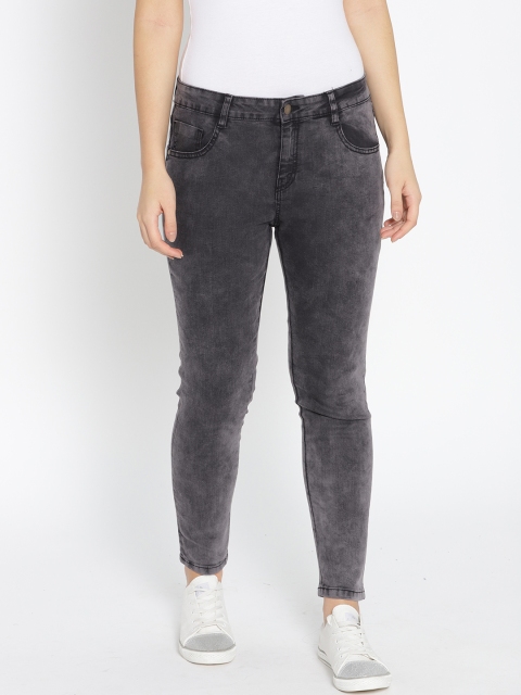 

DressBerry Women Charcoal Grey Skinny Fit Mid-Rise Acid Wash Stretchable Jeans